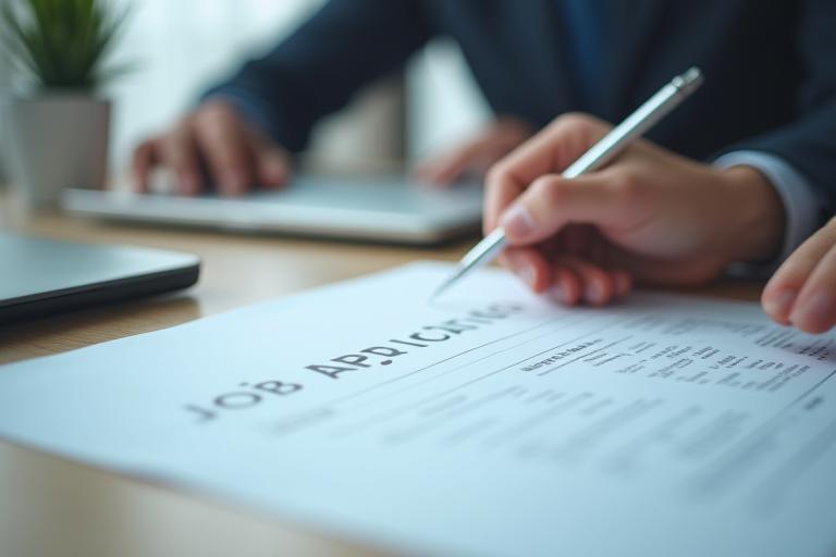 Photo showing a person filling out a job application form.